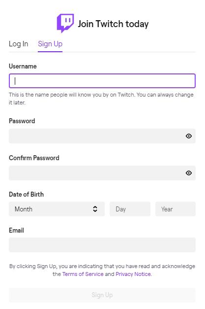 sign up twitch