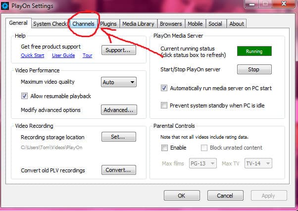 Hover to the channels tab and click on it